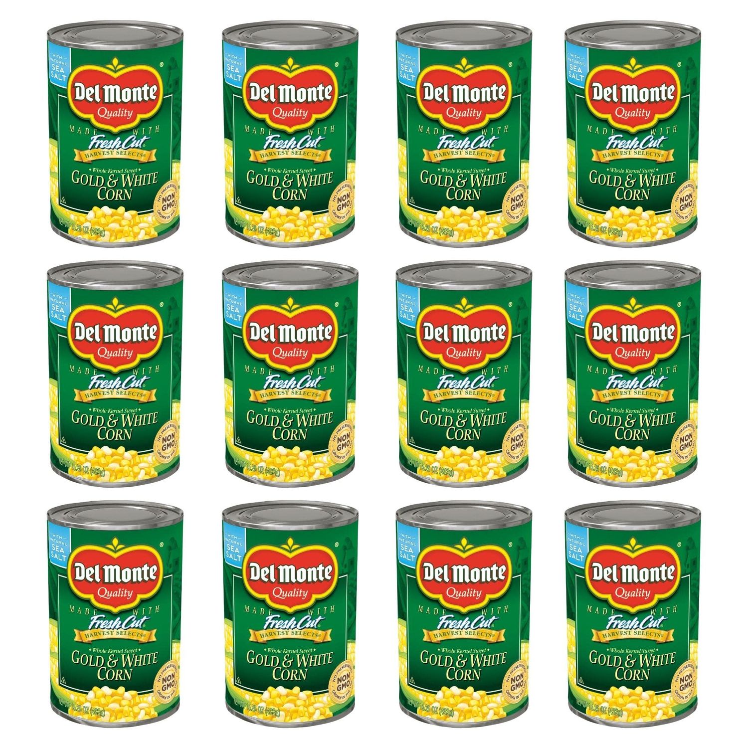 Del Monte Canned Harvest Select Fresh Cut Whole Kernel Sweet Gold &amp; White Corn, 15.25 Ounce (Pack of 12)