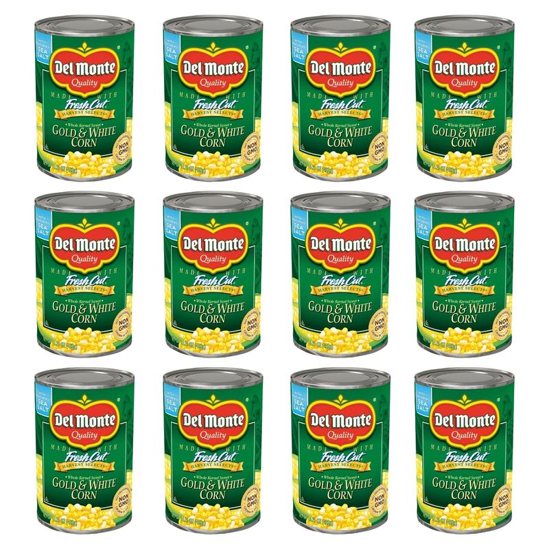 Del Monte Canned Harvest Select Fresh Cut Whole Kernel Sweet Gold &amp; White Corn, 15.25 Ounce (Pack of 12)