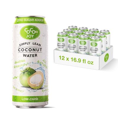 CoCo Joy Lean Coconut Water, 100% Coconut Water, Zero Sugar Added, Fresh, Low-Carb, High-Calcium, Nutrient-Rich Coconut-Water Drink with Electrolytes, Potassium, and Other Nutrients, 12 pack