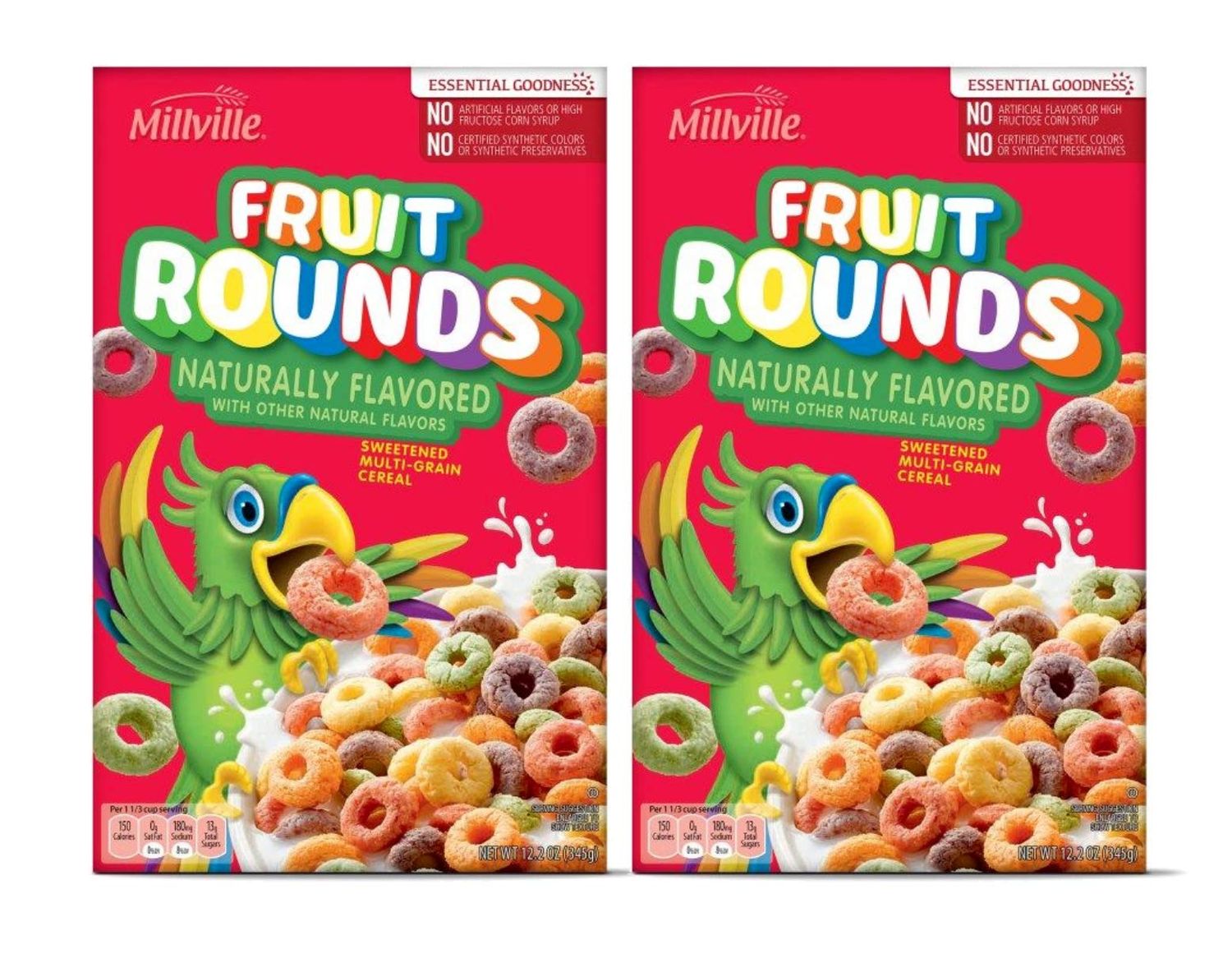 Millville Naturally Flavored Fruit Rounds Sweetened Multi-Grain Breakfast Cereal - 2 Pack (12.2 oz ea)