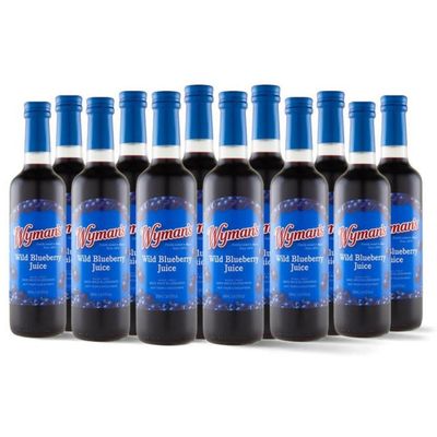 Wyman&#39;s Wild Blueberry Juice, 100% Juice, No Sugar Added, Not From Concentrate, Glass Bottled, 500mL (12 Pack)
