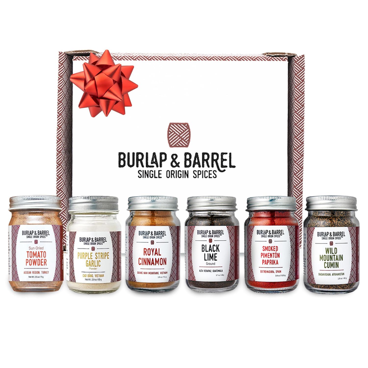 Burlap &amp; Barrel 6-Pack Spice Gift Set - As Seen On Shark Tank! - 6 Spices Selected for the Curious Cook - Seasonings for Cooking - Gift for Mom - Includes Cinnamon, Garlic &amp; More - 6 Full Size Jars