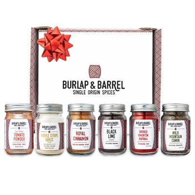 Burlap &amp; Barrel 6-Pack Spice Gift Set - As Seen On Shark Tank! - 6 Spices Selected for the Curious Cook - Seasonings for Cooking - Gift for Mom - Includes Cinnamon, Garlic &amp; More - 6 Full Size Jars