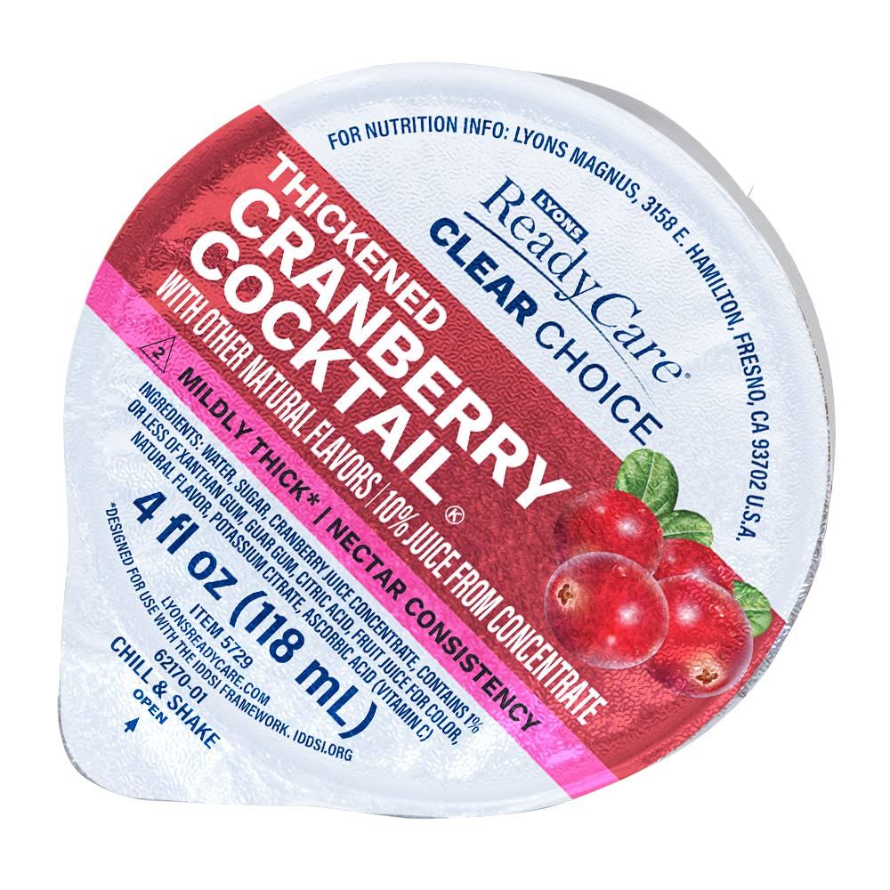 Lyons ReadyCare Thickened Cranberry Cocktail for Dysphagia &amp; Swallowing Difficulty - Nectar Consistency, Level 2 Mildly Thick - 4 fl oz (48 Pack)