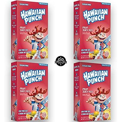 Hawaiian Punch Juicy Red Sugar-Free Powdered Drink Mix 4 Count of 8 packets each for Total of 32 Sticks bundle packaged by D&#39;Elite Box