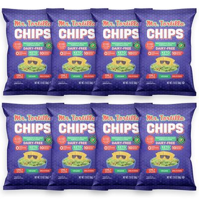 Mr. Tortilla Keto Chips - Dairy Free, Keto Friendly Tortilla Chips Protein Snacks, 3 Net Carbs Per Serving, 10g Protein per Bag, Low Carb, Protein Chips - (Multigrain 2 oz Bags, Pack of 8)
