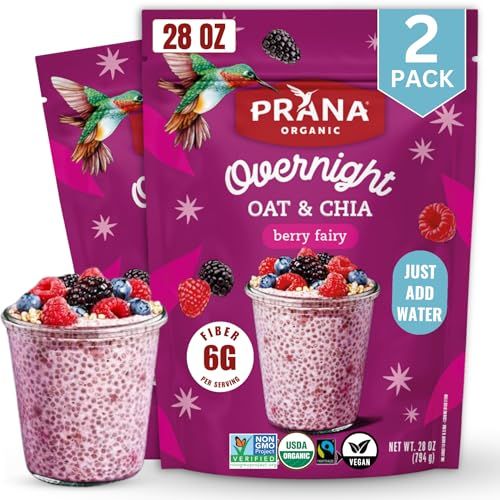 Prana Organic Overnight Chia with Oats Berry Fairy | Rich in Fiber &amp; Protein, Vegan, Non-GMO | Ready to Eat Breakfast - 28 oz Bags - 2 Pack