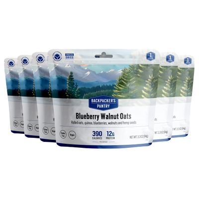 Backpacker&#39;s Pantry Blueberry Walnut Oats - Freeze Dried Backpacking &amp; Camping Food - Emergency Food - 12 Grams of Protein, Vegan, Gluten-Free - 6 Count