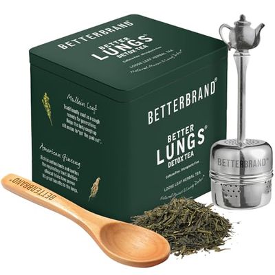 Betterbrand BetterLungs Mullein Lung Support Tea - 30 Loose Leaf Servings - Ginseng, Elderberry, Ginger &amp; Thyme for Lung Cleanse, Congestion Relief, Mucus Detox - Caffeine Free