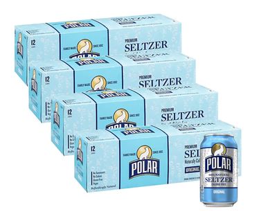 Polar Seltzer Water Original 100% Natural Sparkling Soda Beverage Soft Drink Cans - 4 Cases (48 Pack)
