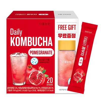 Garden Kombucha Tea, Powder 5g x 20 Sachets (100g/3.52oz) Probiotics, Prebiotics, Sugar Free, Diet Tea, Healthy Drink with Bottle (FREE BOTTLE SHAKER) (Pomegranate)