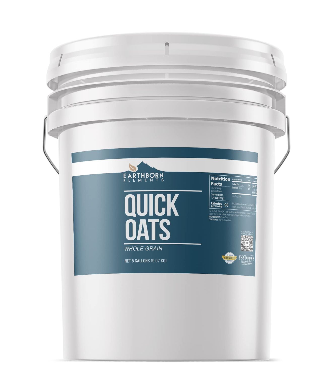 Earthborn Elements Quick Oats 5 Gallon Bucket, Bulk Size, Quick Breakfast, Whole Grain Oats