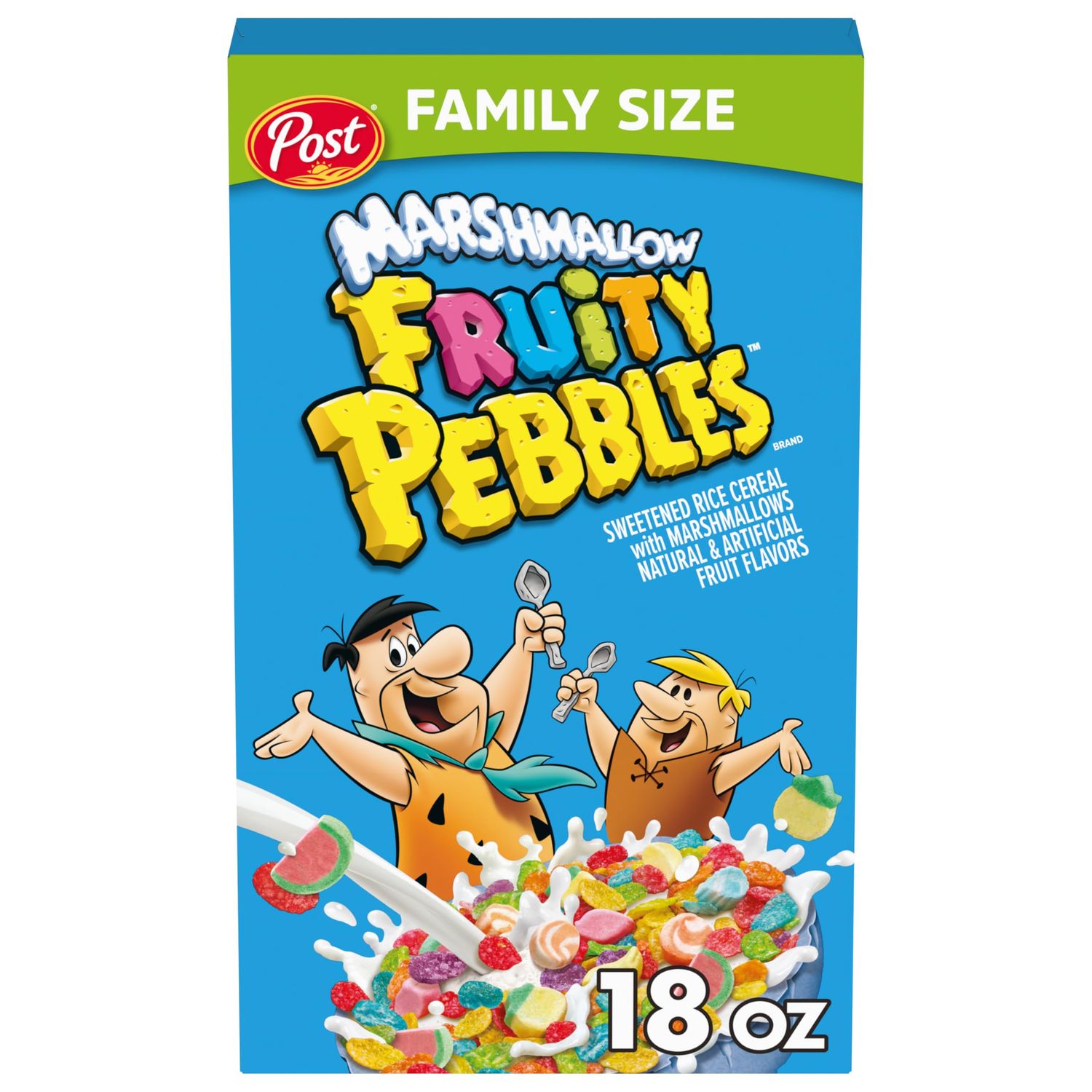 Post Fruity PEBBLES Marshmallow Cereal, Fruity Kids Cereal with Marshmallows, Gluten Free, 18 OZ Box