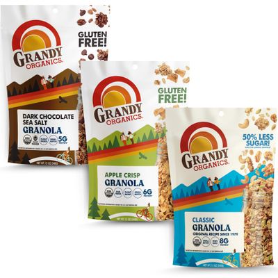 Grandy Organics Variety Pack Traditional Granola - Classic, Apple Crisp, Dark Chocolate Sea Salt - Certified Organic Granola, Non-GMO, 12oz Bags, Bulk Pack of 3