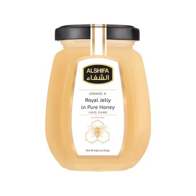 ALSHIFA Royal Jelly Pure Honey 8.81oz (250g) | Pack of 1 | Raw Organic Honey | Unique Taste Sweetener | Healthy & Rich in Nutrients | No Added Sugar | Glass Bottle ALSHIFA Royal Jelly Pure Honey 8.81oz (250g) | Pack of 1 | Raw Organic Honey | Unique Taste Sweetener | Healthy & Rich in Nutrients | No Added Sugar | Glass Bottle