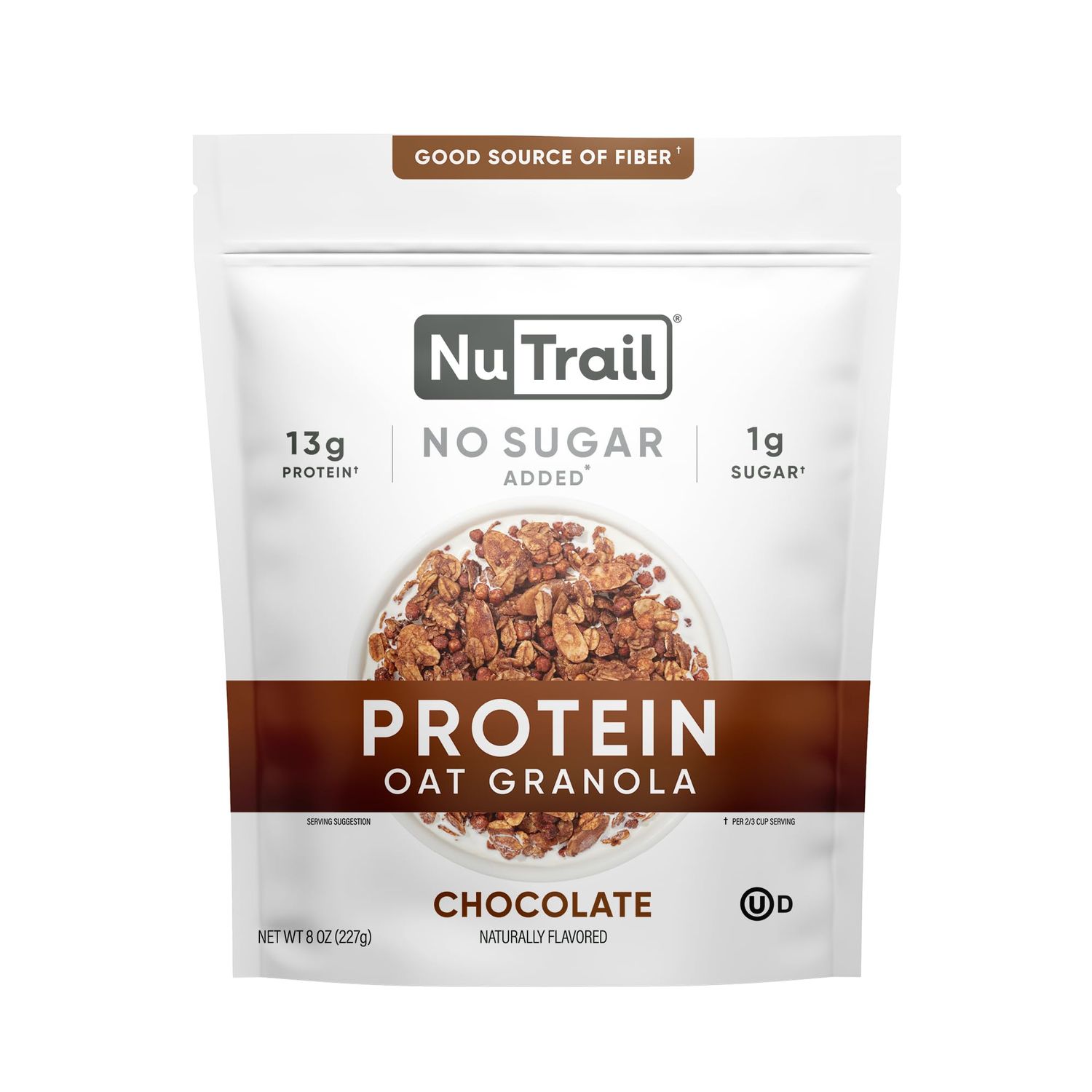 NuTrail 15g Protein Granola Cereal, Chocolate, No Sugar Added, Gluten Free, Made with Whey, 8 oz. 1 Count