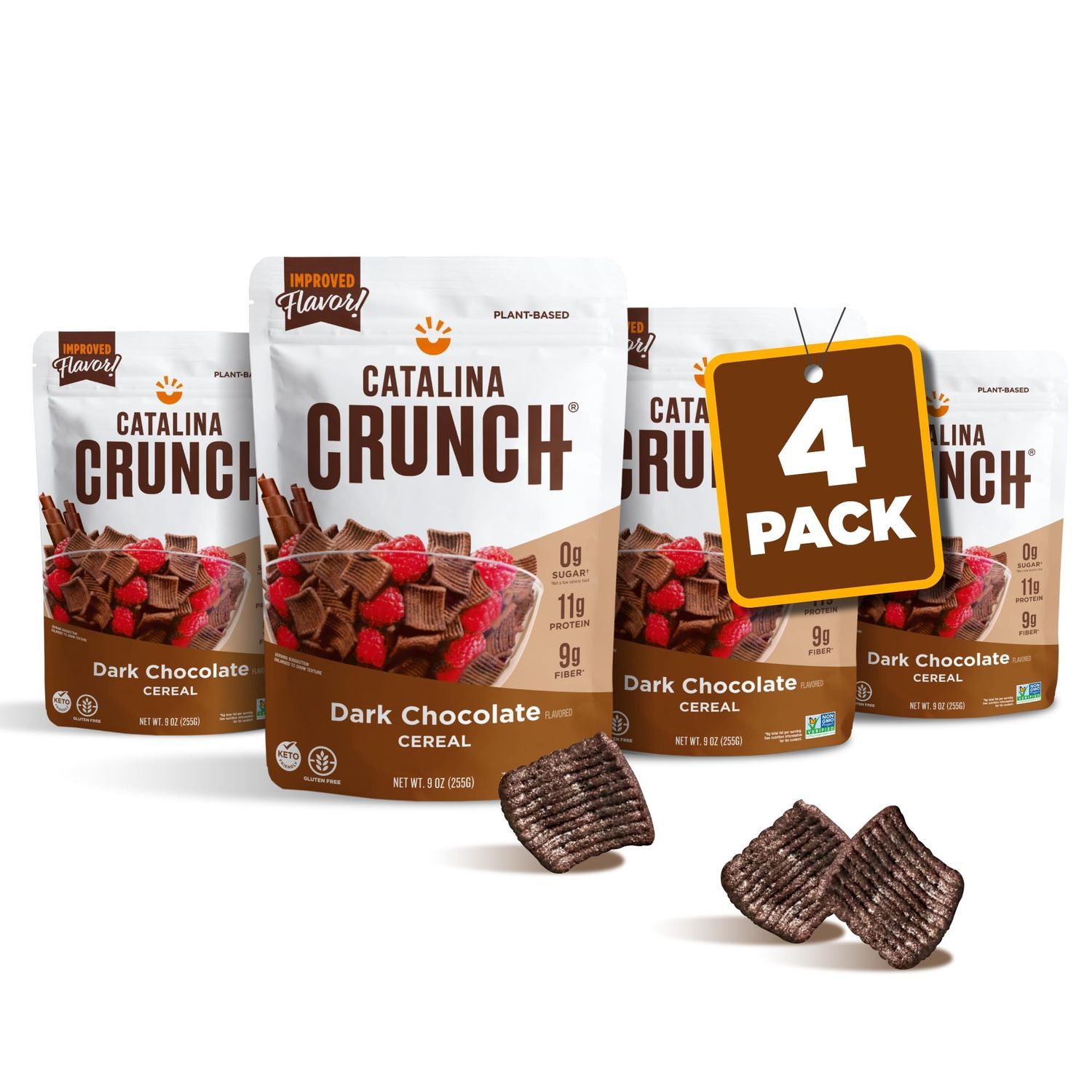 Catalina Crunch Dark Chocolate Cereal 4 Pack | Low Carb, Sugar Free, Gluten Free | Keto Snacks, Vegan, Plant Based Protein