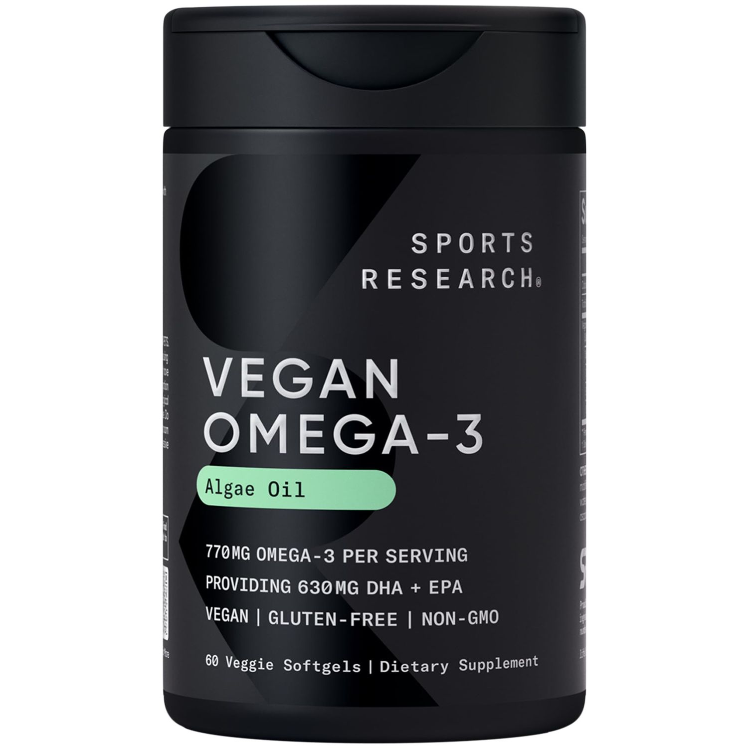 Sports Research Vegan Omega-3 Fish Oil Alternative from Algae Oil - Highest Levels of Vegan DHA &amp; EPA Fatty Acids | Non-GMO Verified &amp; Vegan Certified - Fresh Lemon Scent - 60 Veggie Softgels
