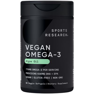 Sports Research Vegan Omega-3 Fish Oil Alternative from Algae Oil - Highest Levels of Vegan DHA &amp; EPA Fatty Acids | Non-GMO Verified &amp; Vegan Certified - Fresh Lemon Scent - 60 Veggie Softgels