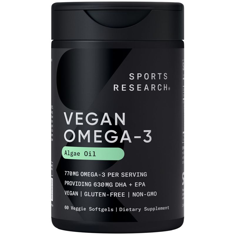 Sports Research Vegan Omega-3 Fish Oil Alternative from Algae Oil - Highest Levels of Vegan DHA &amp; EPA Fatty Acids | Non-GMO Verified &amp; Vegan Certified - Fresh Lemon Scent - 60 Veggie Softgels