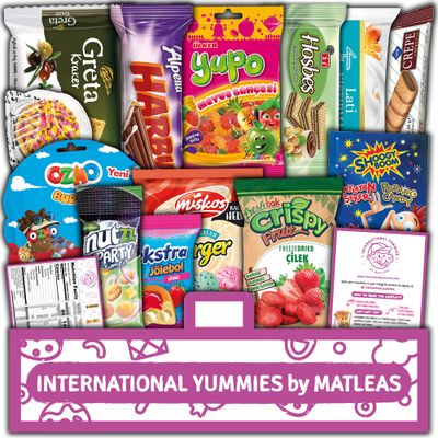 Midi International Snack Box | Premium Exotic Foreign Snacks | Unique Snack Food Gifts Included | Purple Theme Box | Candies from Around the World | 12 Full-Size + 1 Bonus Snacks