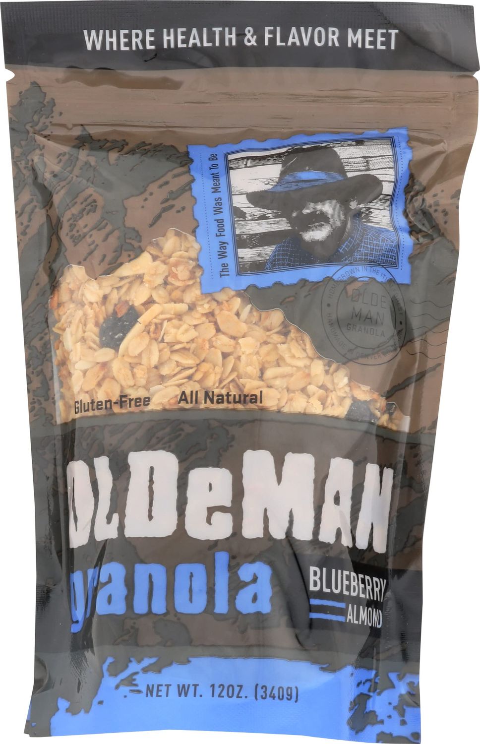Olde Man Granola Gluten Free Granola - Non-GMO Healthy Granola Cereal - Soft Whole Grain Oats, Butter, Brown Sugar - Handmade in Colorado (Blueberry Almond, 12oz Pack)