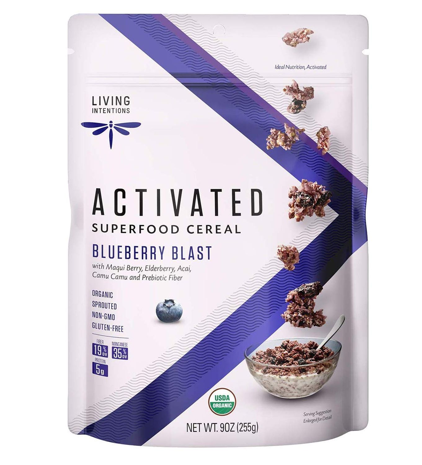 Living Intentions Organic Superfood Cereal - Blueberry Blast - NonGMO - Gluten Free - Vegan Paleo - Kosher - 9 Ounce Unit