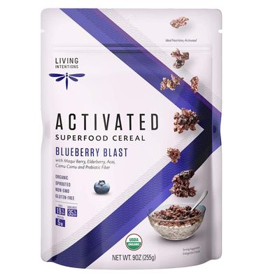 Living Intentions Organic Superfood Cereal - Blueberry Blast - NonGMO - Gluten Free - Vegan Paleo - Kosher - 9 Ounce Unit