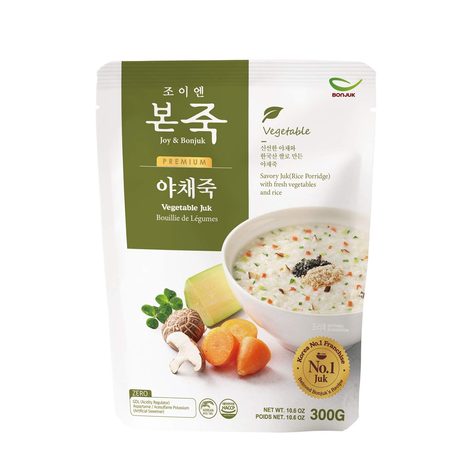 BONJUK Vegetable (Juk) Rice Porridge - Korean soup stew Kfood, Hearty Breakfast Oat Meal - 10.6oz(300g), pouch type