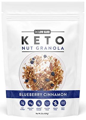 Low Karb NuTrail, Keto Blueberry Nut Granola Healthy Breakfast Cereal, Low Carb Snacks &amp; Food, Almonds, Pecans, Coconut and More, 2g Net Carbs, 1.37 lb, 22 Oz