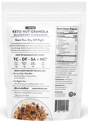 Low Karb NuTrail, Keto Blueberry Nut Granola Healthy Breakfast Cereal, Low Carb Snacks & Food, Almonds, Pecans, Coconut and More, 2g Net Carbs, 1.37 lb, 22 Oz
