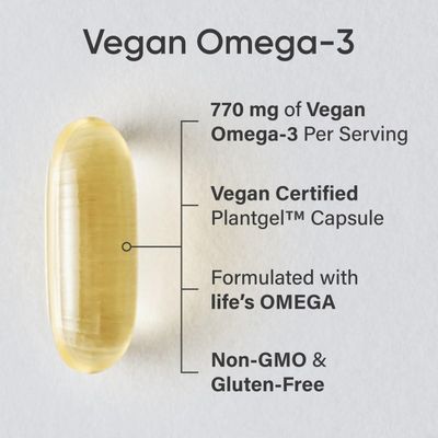 Sports Research Vegan Omega-3 Fish Oil Alternative from Algae Oil - Highest Levels of Vegan DHA &amp; EPA Fatty Acids | Non-GMO Verified &amp; Vegan Certified - Fresh Lemon Scent - 60 Veggie Softgels
