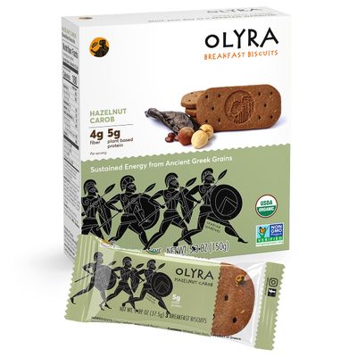 Olyra Organic Breakfast Biscuits Hazelnut Carob | Healthy Snacks, Low Sugar, High Fiber, Plant Based Protein Cookies (1 Box of 4 Packs)