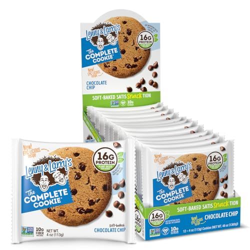Lenny &amp; Larry&#39;s The Complete Cookie, Chocolate Chip, Soft Baked, 16g Plant Protein, Vegan, Non-GMO, 4 Ounce Cookie (Pack of 12)