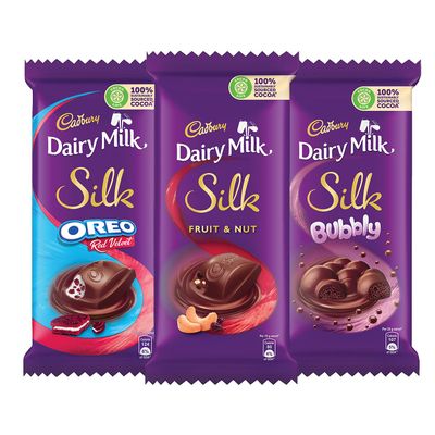 Cadbury Dairy Milk Silk Large Chocolates Combo (Silk Oreo Red Velvet 130g, Silk Bubbly 120g, Silk Fruit &amp; Nut 137g), 387g