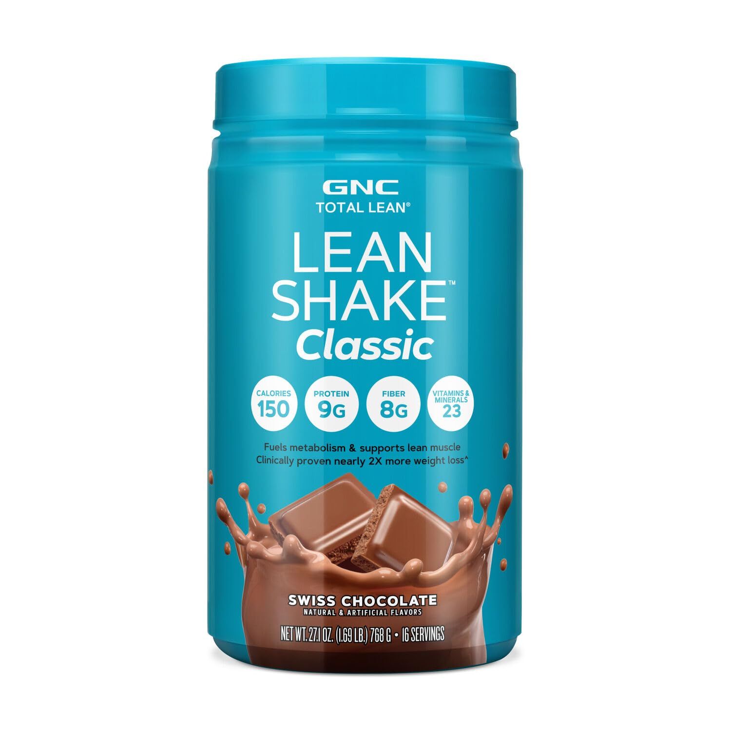 GNC Total Lean Shake 25 Protein Powder | Protein Meal Replacement with Fiber | Fuels Metabolism and Supports Lean Muscle | Swiss Chocolate | 16 Servings