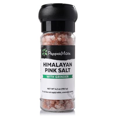 PepperMate Himalayan Pink Salt Seasoning With Grinder- Blend In Glass Grinder Container For Freshness- Gourmet Himalayan Pink Salt Spices For BBQ, Cooking, Grilling, Baking