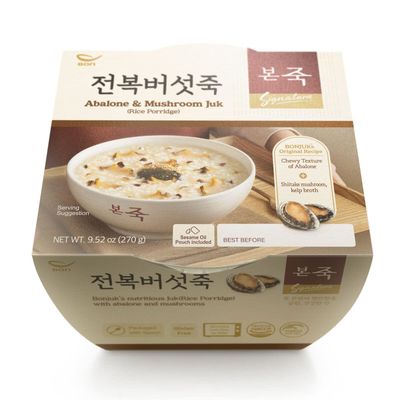 BONJUK Abalone &amp; Mushroom Juk(Porridge) Bowl - Korean soup stew Kfood, Hearty Breakfast Oat Meal - 9.5oz(270g), bowl type