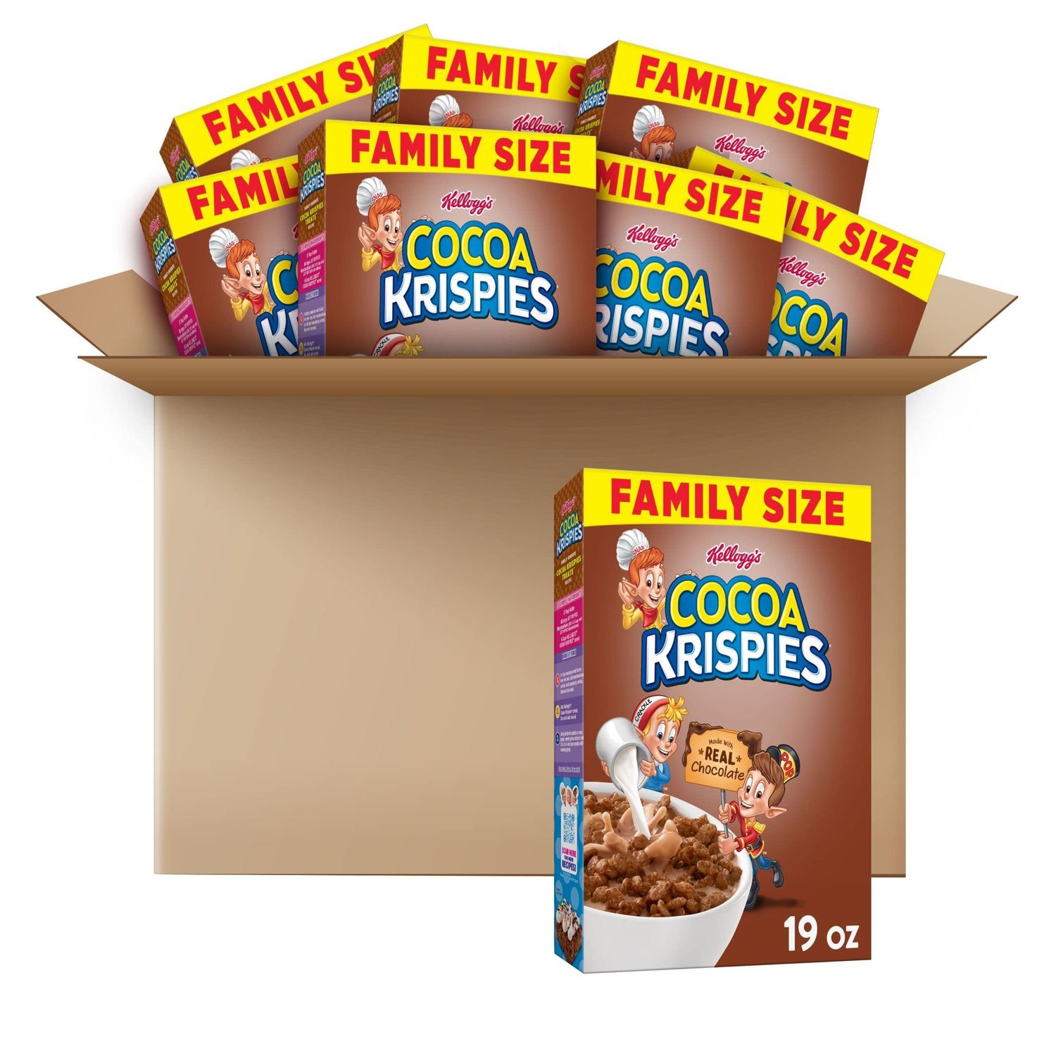 Kellogg&#39;s Cocoa Krispies Breakfast Cereal, Kids Snacks, Family Breakfast, Family Size, Chocolatey Flavor (8 Boxes)