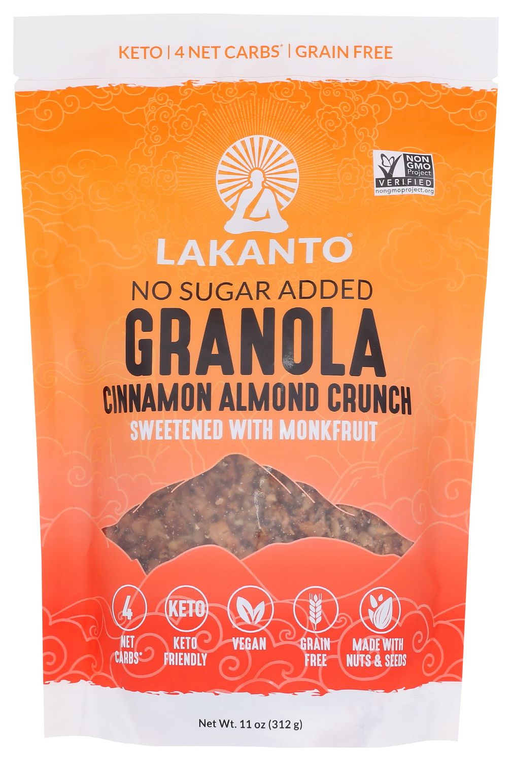 Lakanto Cinnamon Almond Crunch Granola, No Sugar Added, Non GMO, 11 Ounces (Pack Of 8)