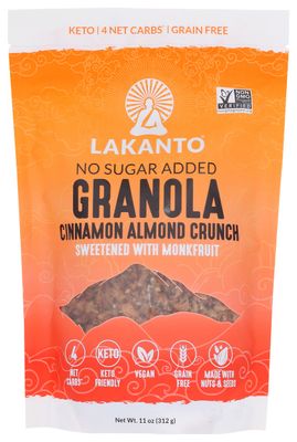 Lakanto Cinnamon Almond Crunch Granola, No Sugar Added, Non GMO, 11 Ounces (Pack Of 8)