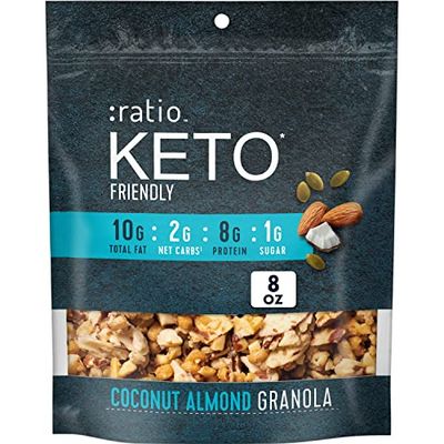 Ratio Trio Coconut Almond Granola Cereal, 1g Sugar, Keto Friendly, 8 oz Resealable Cereal Bag