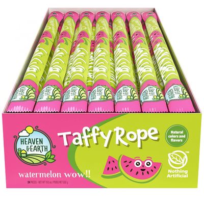 Heaven &amp; Earth Watermelon Wow Taffy Rope 19.5oz (24 Pack) | Made with Natural Colors &amp; Flavors, No High Fructose Corn Syrup, Gluten Free, Nothing Artificial, Kosher, Wonderfully Delicious!