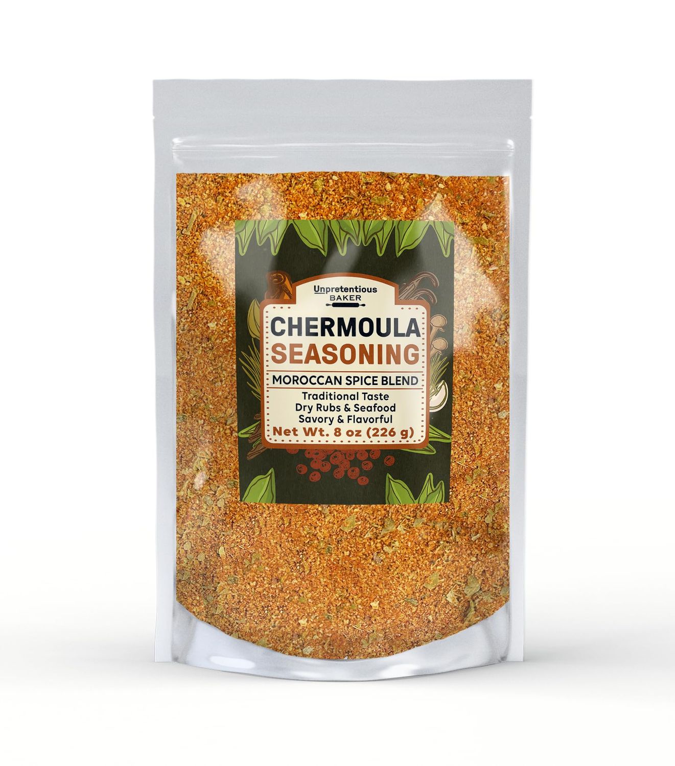 Unpretentious Chermoula Seasoning, 8 oz, Moroccan Spice Blend, Dry Rubs &amp; Seafood, Flavorful Spices