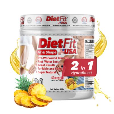 DIETFIT | Pre-Workout and Diuretic 300 Grams | Hydroboost 2-in-1 | Pre-Workout &amp; Diuretic | Intense Energy | Pineapple Flavor | 30 Servings | Fitness Supplements
