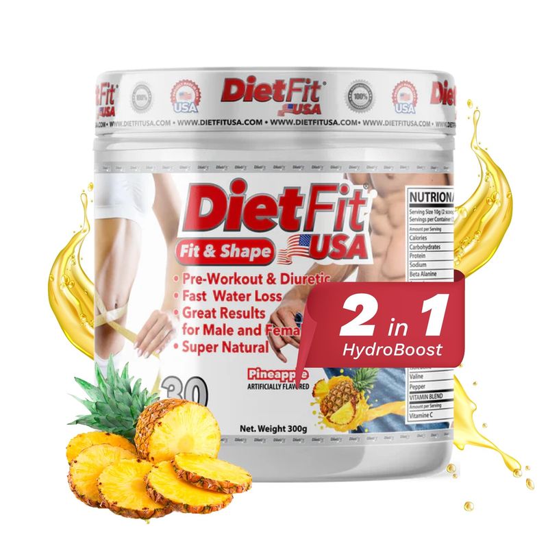 DIETFIT | Pre-Workout and Diuretic 300 Grams | Hydroboost 2-in-1 | Pre-Workout &amp; Diuretic | Intense Energy | Pineapple Flavor | 30 Servings | Fitness Supplements
