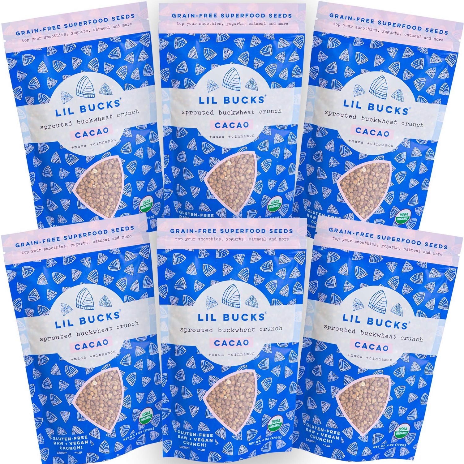 Lil Bucks Paleo Cereal - Sprouted Buckwheat Groats, Gluten Free Granola (CACAO, 6 Pack)