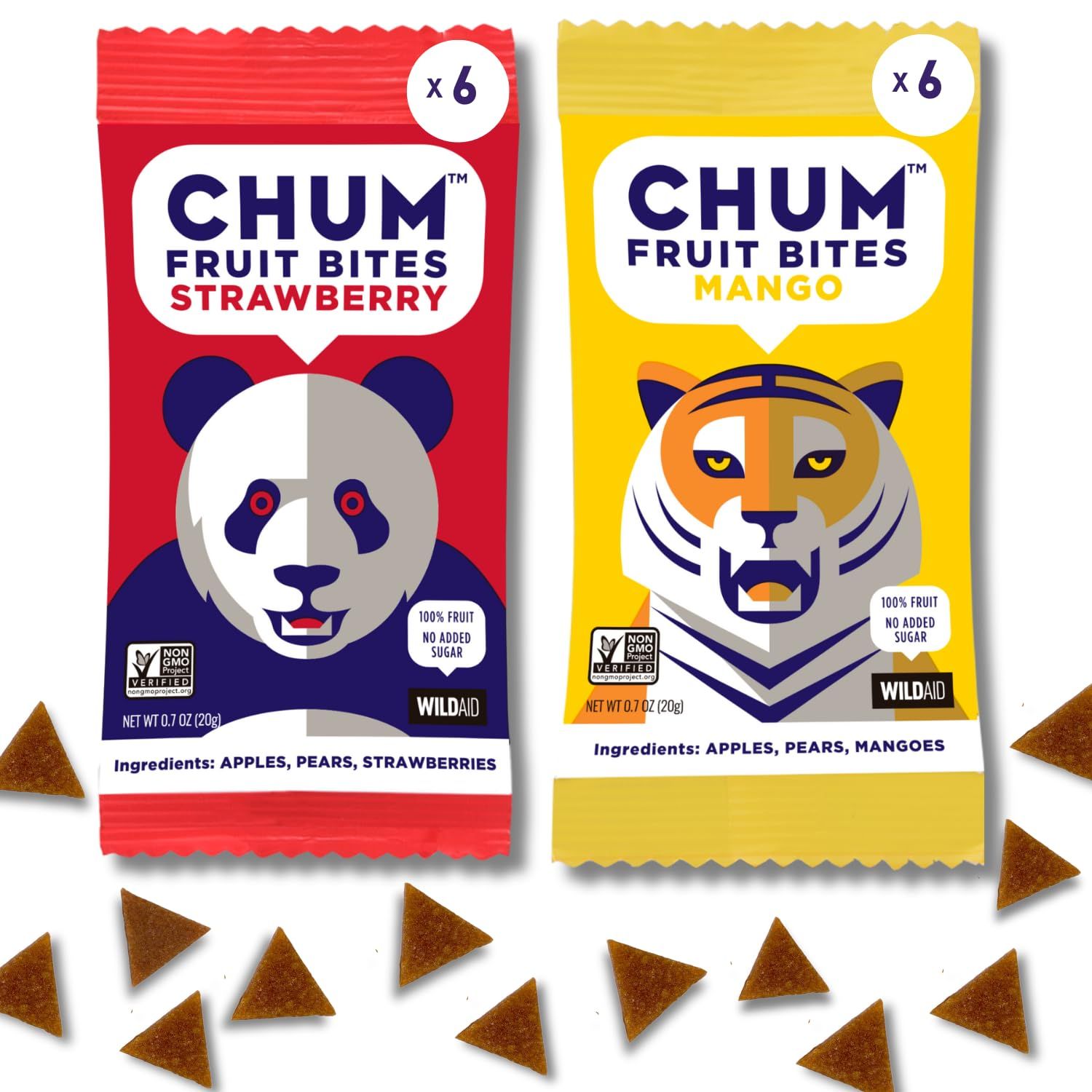 Chum Fruit Bites 100% Real Fruit Snacks | Strawberry + Mango, 12 Ct | Non-GMO, No Added Sugar or Preservatives | Top 12 Allergen and School Friendly, Nut-Free, Gluten-Free, Vegan, Kosher, Paleo