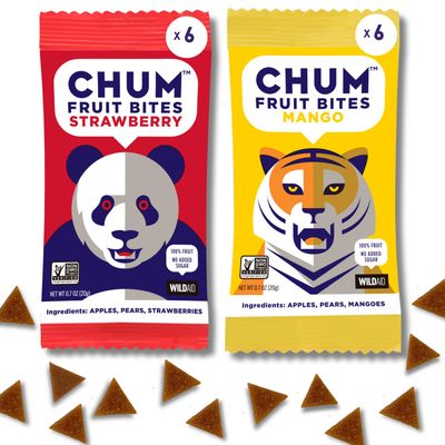 Chum Fruit Bites 100% Real Fruit Snacks | Strawberry + Mango, 12 Ct | Non-GMO, No Added Sugar or Preservatives | Top 12 Allergen and School Friendly, Nut-Free, Gluten-Free, Vegan, Kosher, Paleo