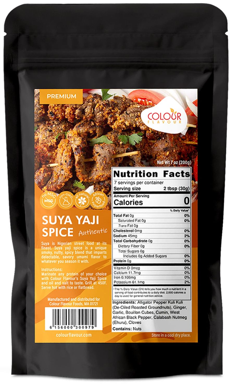 Colour Flavour Suya Yaji Seasoning | Authentic Sweet flavor | Grilled Steak and Beef Seasoning blend | No preservatives | No added color | NO Additives | Suya Yaji from the North (1 Pack)
